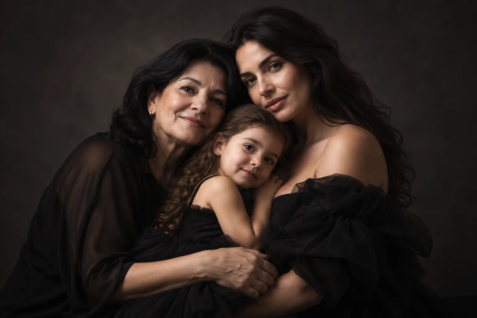 Portret de familie cu trei generații — bunică, mamă și fiică, în studio la Dublin
