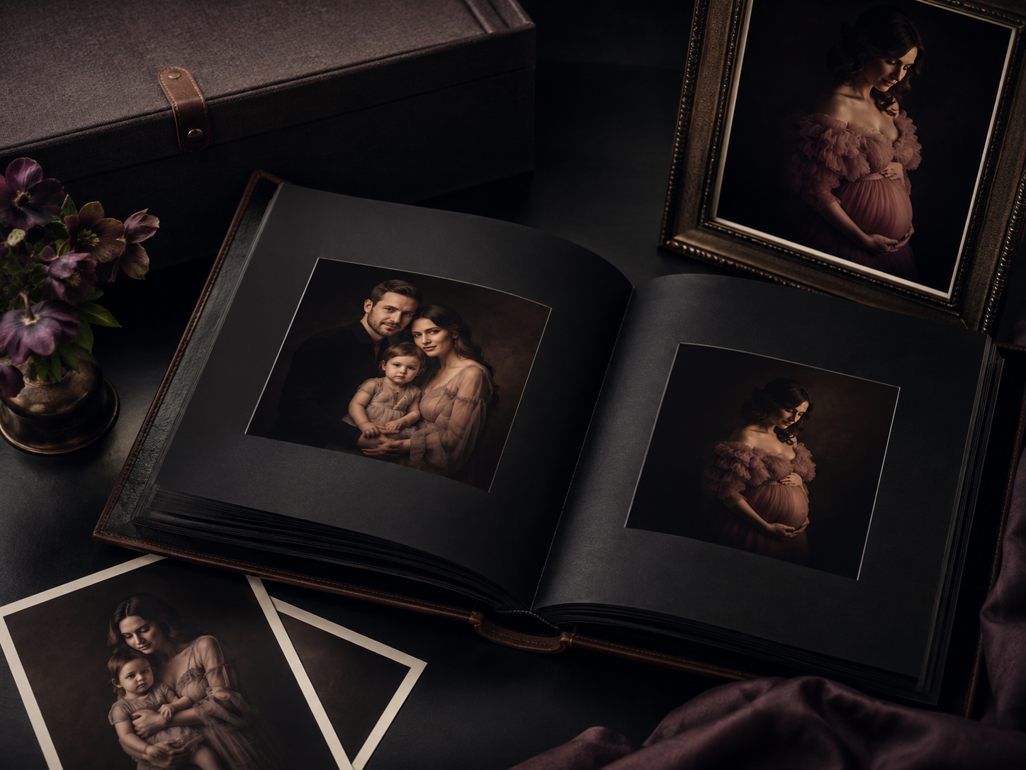 Handcrafted photography album, fine-art prints and framed portrait