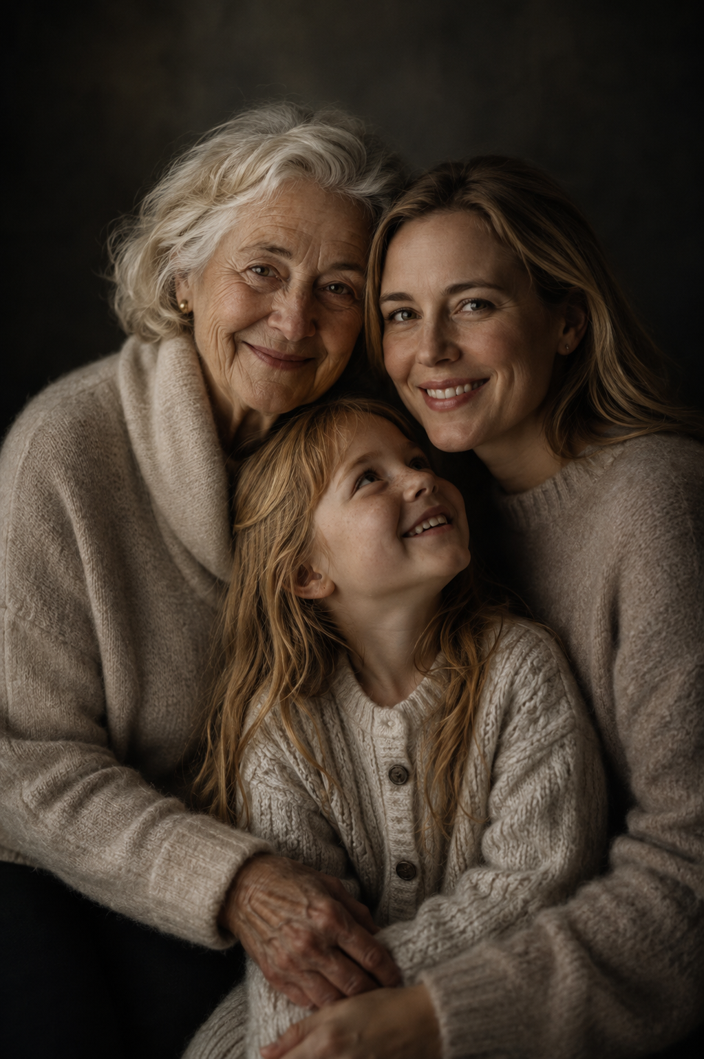 Three generations portrait — grandmother, mother and daughter in Dublin studio